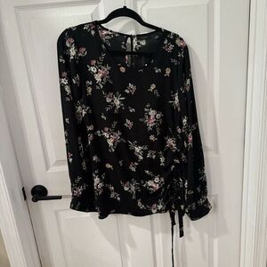 Halogen‎ Women's Blouse Black Floral Long Sleeve Sz L boho festival Dark  Fairy